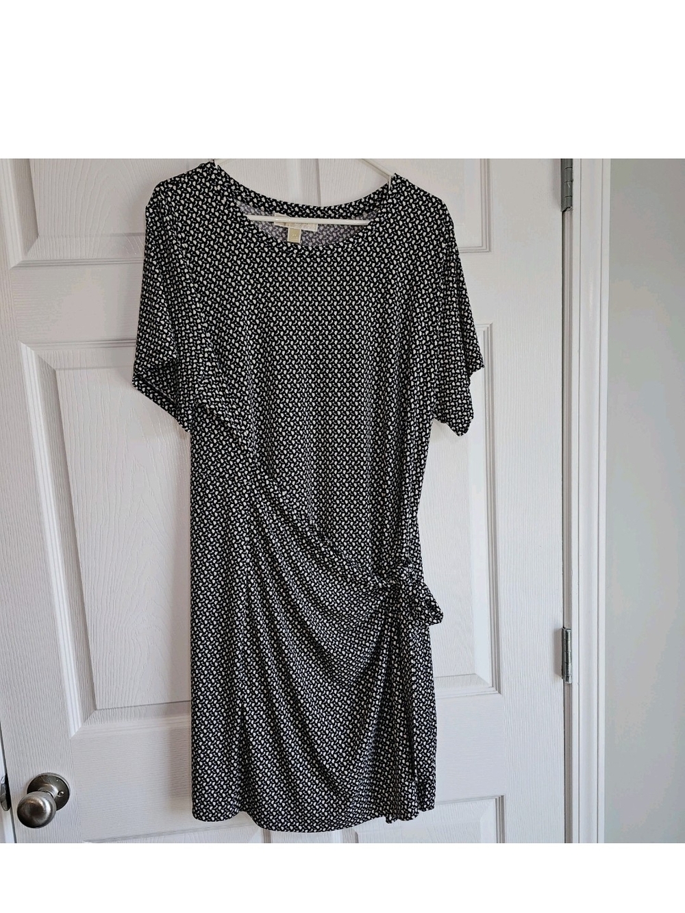 Michael Kors Womens Black White Faux Wrap Stretch Jersey Dress Short Sleeve 2X